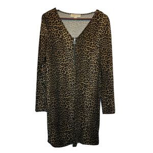 Michael Kors Sweater Dress Large Leopard 1/4 Zip Long Sleeve Knee Length Bodycon